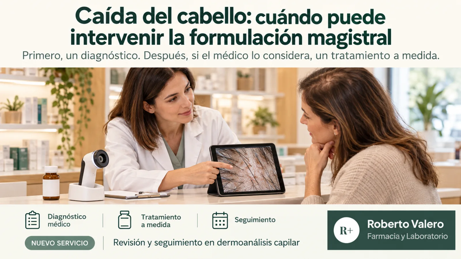 Caída del cabello: cuándo puede intervenir la formulación magistral. Te explicamos qué papel puede tener la formulación magistral y nuestro servicio de seguimiento